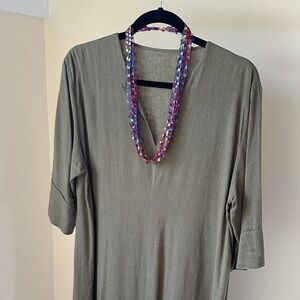 Olive Midi Dress with Notch Neck